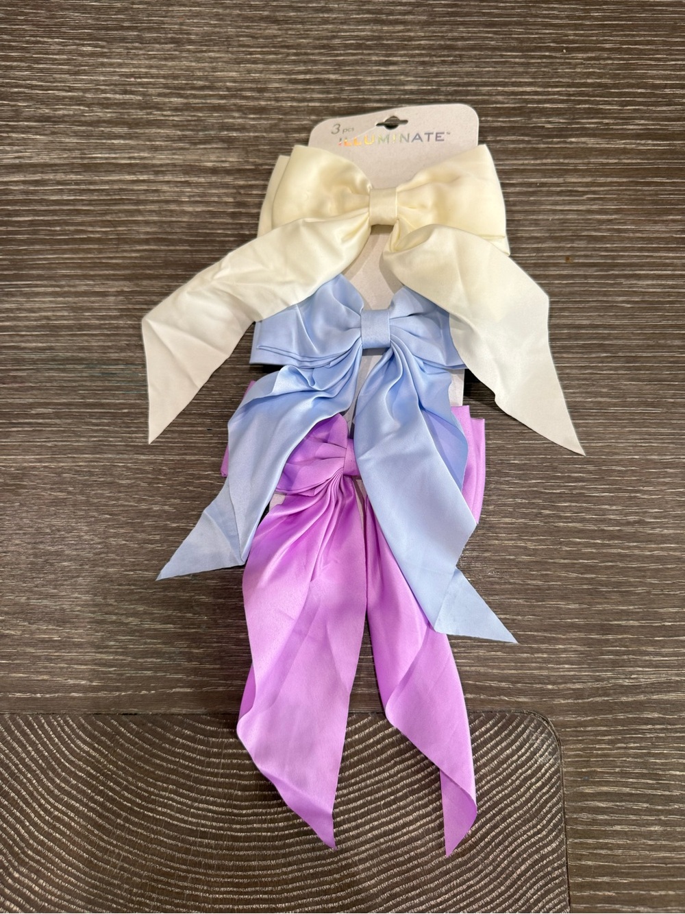 NWT 3-Pack Satin Hair Bows in Cream, Light Blue & Lavender